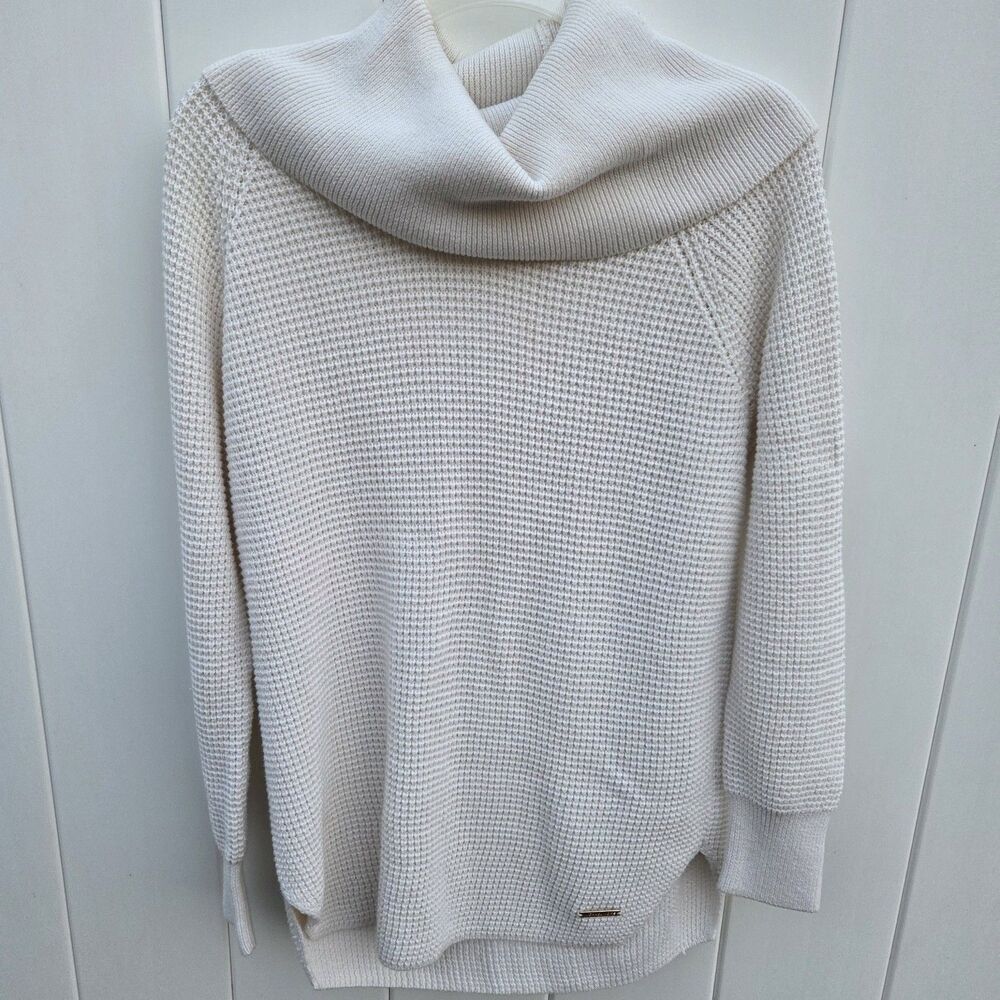 Michael Kors Cowl Neck Sweater Knit Pullover Tunic Top Neutral Cream Size S